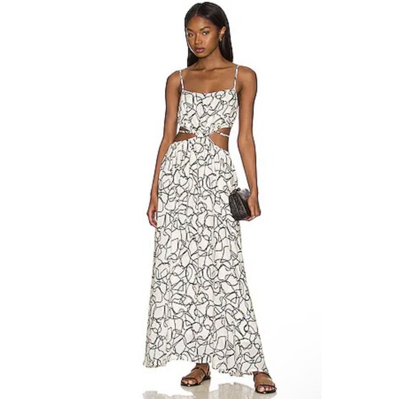 ASTR the Label Sanger Dress Cutout Maxi in White Black Sketch Size Small - Picture 1 of 7